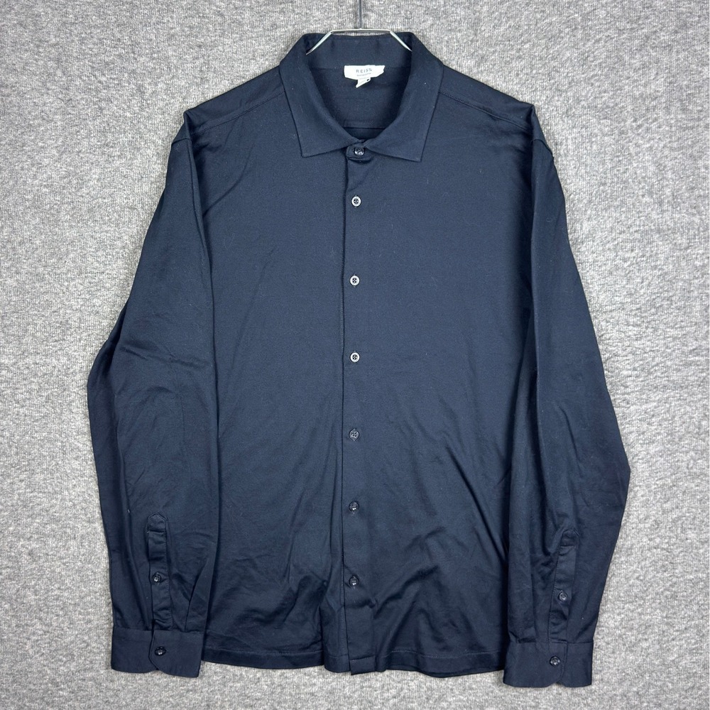Reiss King Shirt Mens XL Dark Blue Egyptian Cotton Long Sleeve Button